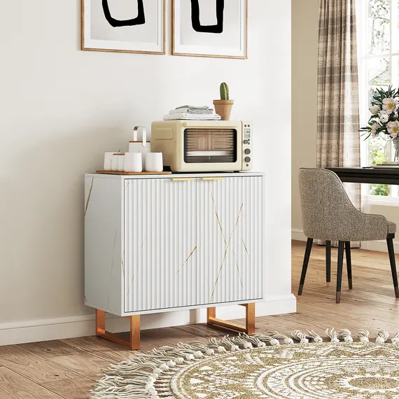 Buy Elegant Storage Sideboard - White/Gold-Tone, 9 image