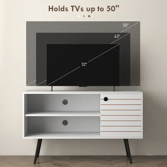 Buy Duo Storage TV Unit, with Striped Door - White, 6 image