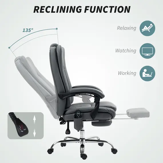 Buy Executive Office Chair with 6-point Massage and Heat - Light Grey, 7 image