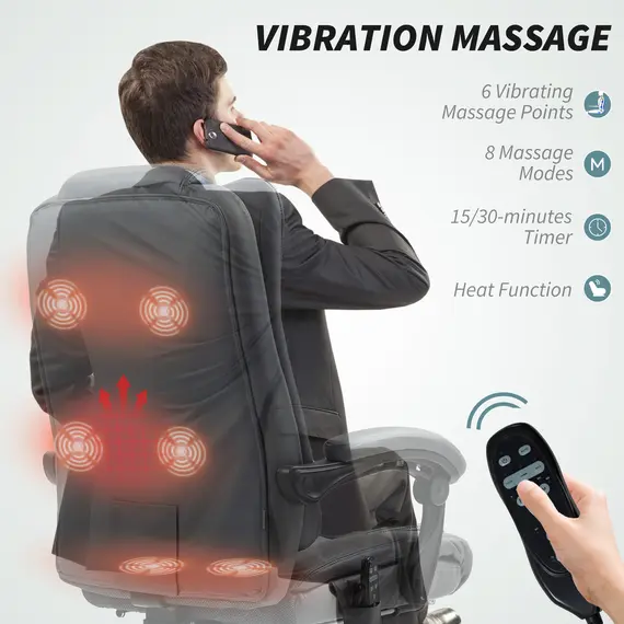 Buy Executive Office Chair with 6-point Massage and Heat - Light Grey, 4 image