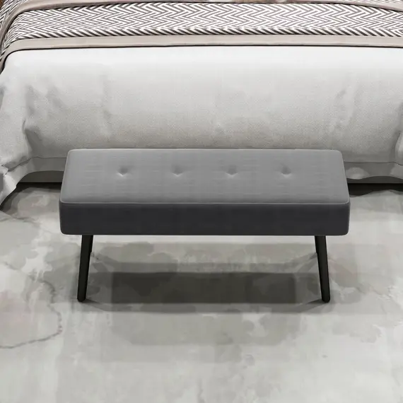 Buy End of Bed Bench, Corduroy Bedroom Bench with Thick Padding and Steel Legs, Tufted Window Seat for Entryway, Living Room, Grey, 8 image