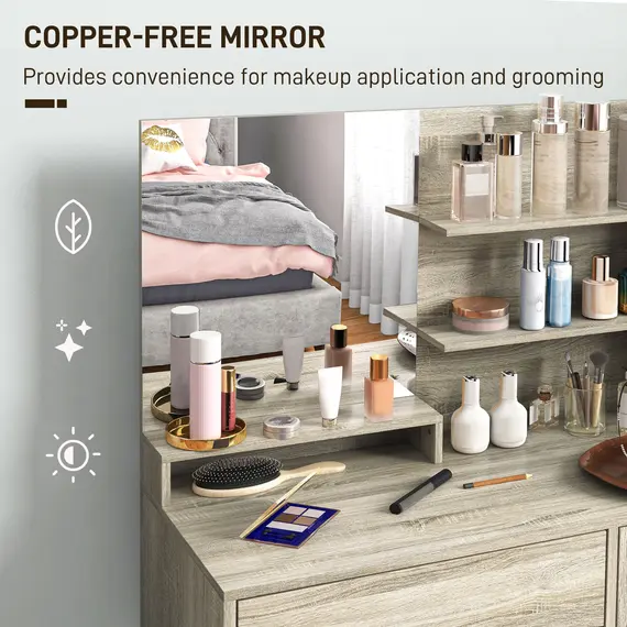 Buy Dressing Table and Stool Set, with Storage - Natural Wood Finish, 6 image