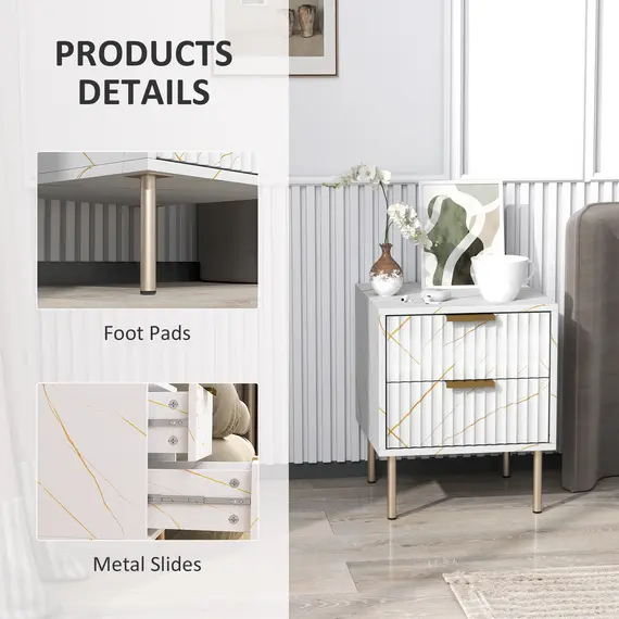 Buy Elegant Two-Drawer Bedside Table - White, 7 image