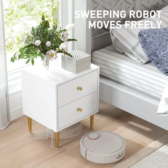 Buy Elegant Two-Drawer Bedside Table - White/Gold-Tone, 7 image