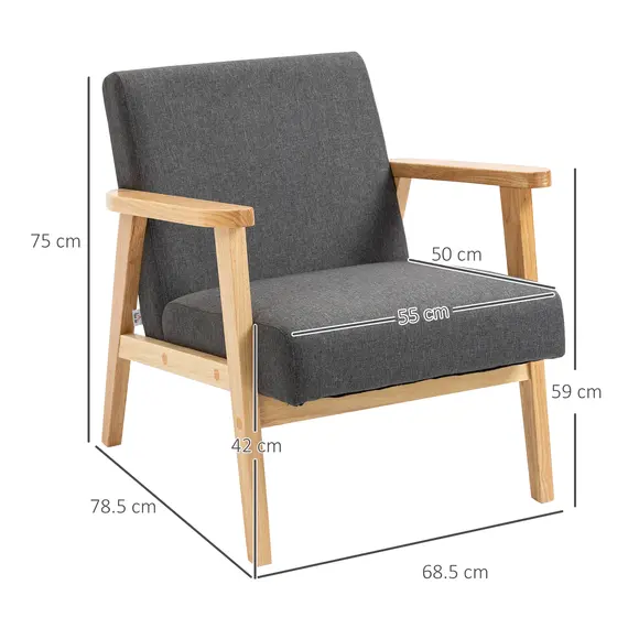 Buy Fabric Accent Chair for Living Room, Arm Chair with Rubber Wood Frame and Padded Cushion, Dark Grey, 3 image