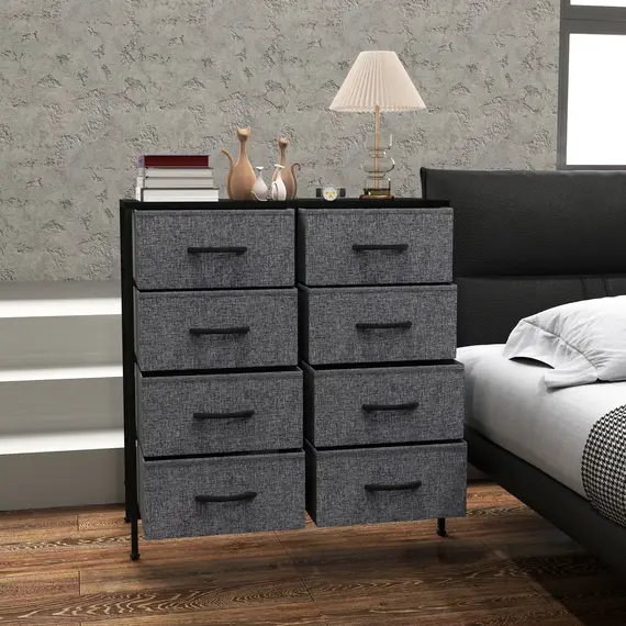 Buy Fabric Chest of Drawers, Storage Drawers, Industrial Bedroom Dresser with 8 Fabric Drawers, Steel Frame and Wooden Top for Nursery, Living Room, Hallway, Black, 8 image