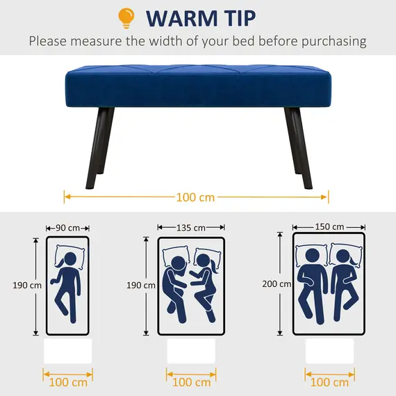 Buy End of Bed Bench with X-Shape Design and Steel Legs, Upholstered Hallway Bench for Bedroom, Blue, 7 image
