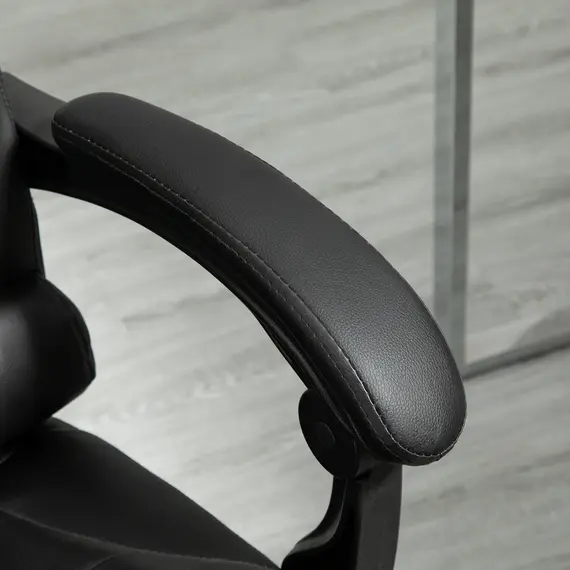 Buy Executive Office Chair, PU Leather Home Office Chair with Swivel Wheels, Reclining Backrest, Retractable Footrest, Black, 8 image
