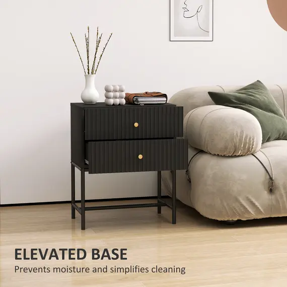 Buy Elegant Two-Drawer Bedside Table - Black, 8 image