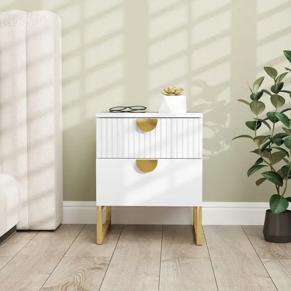 Buy Elegant Two-Drawer Bedside Table - White, 8 image
