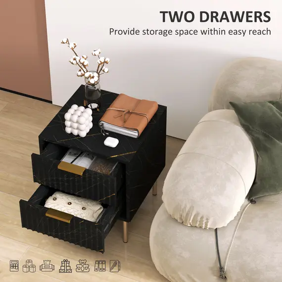 Buy Elegant Two-Drawer Bedside Table - Black, 5 image