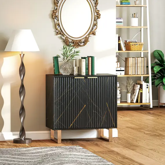 Buy Elegant Storage Sideboard - Black/Gold-Tone, 2 image