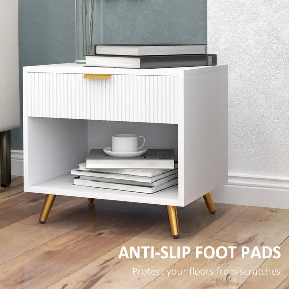 Buy Elegant Bedside Table, with Drawer and Shelf - White/Gold Tone, 7 image