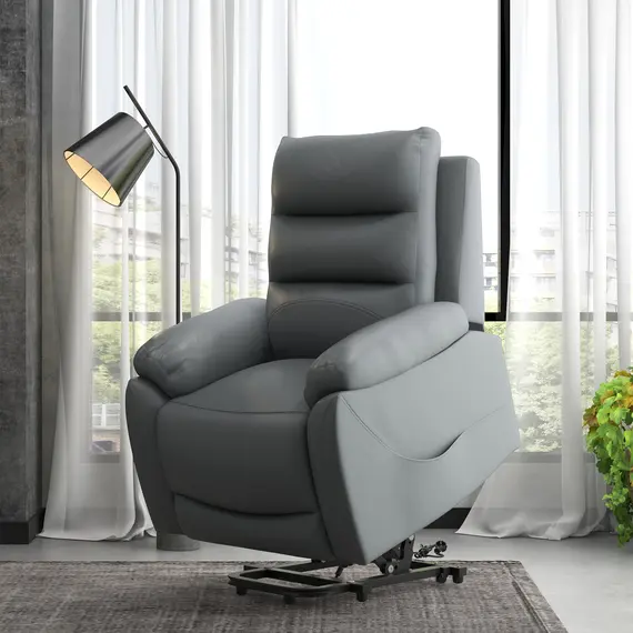 Buy Electric Riser and Recliner for Elderly with 8 Vibration Massage, PU Leather Power Lift Recliner Chair for Living Room with Side Pockets, Footrest, Grey, 2 image