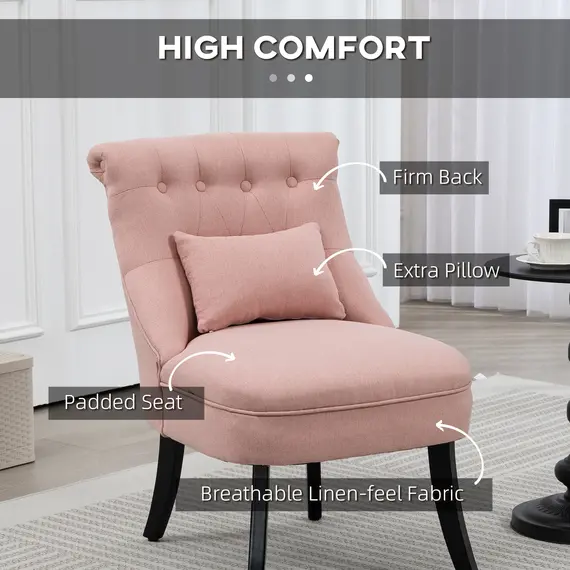 Buy Fabric Single Sofa Dining Chair Tub Chair Upholstered W/ Pillow Solid Wood Leg Home Living Room Furniture Pink, 4 image