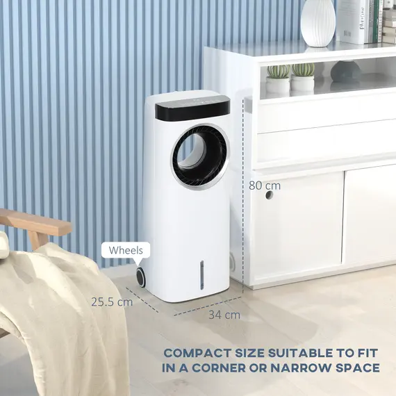 Buy Evaporative Air Cooler, 6.5L 4-in-1 Bladeless Portable Cooler, Fan, Humidifier, Air Clean with Oscillation, 3 Speeds, 24H Timer, Sleep Mode, 2 Ice Packs, Wheels, Remote, for Home Office, 3 image