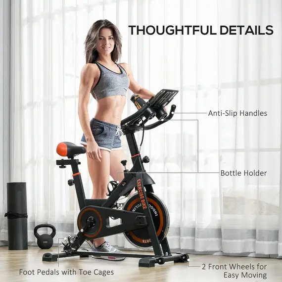 Buy Exercise Bike, 8kg Flywheel Stationary Bike Indoor Cycling Machine with Adjustable Resistance Seat Handlebar, Black, 8 image