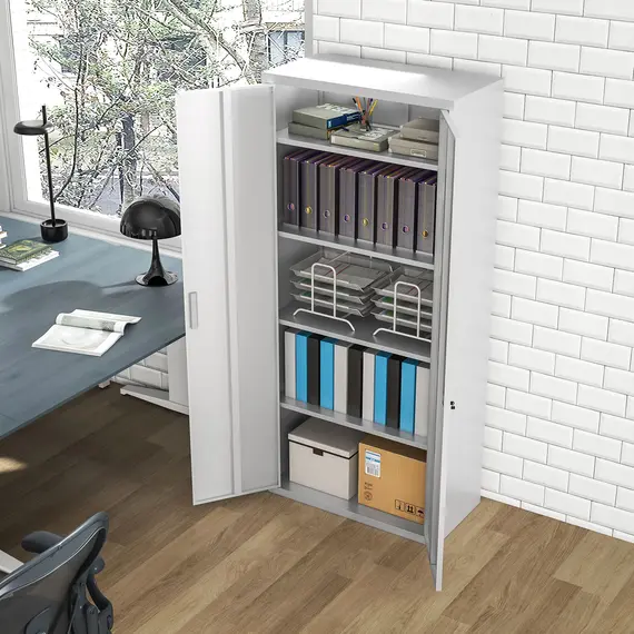 Buy Five Shelf Lockable Steel Office Cabinet - White, 6 image