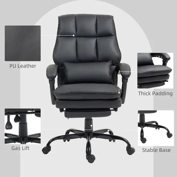 Buy Faux Leather Reclining Office Chair, with Footrest - Black, 8 image