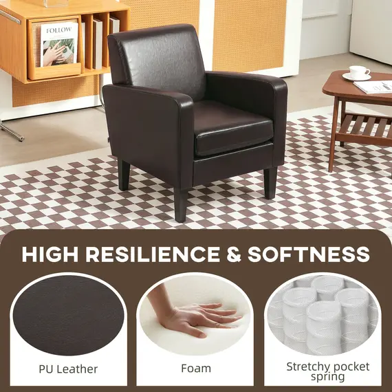 Buy Faux Leather Simple Armchair - Brown, 5 image