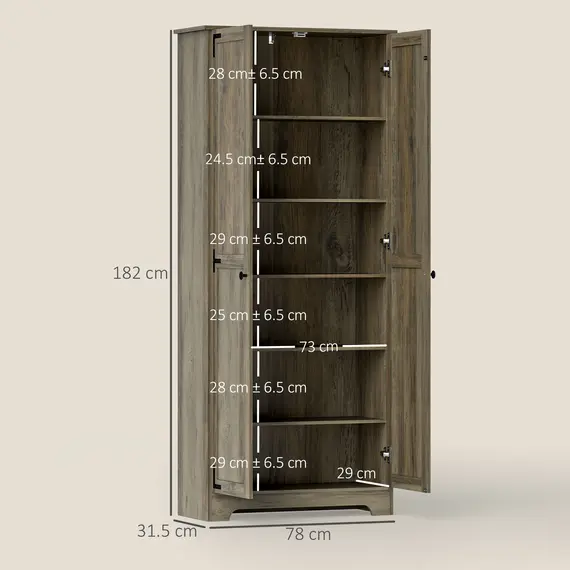 Buy Farmhouse Kitchen Cupboard, Freestanding Kitchen Storage Cabinet with Adjustable Shelves, Tall Storage Cabinet with Recessed Doors, Grey Wood-Effect, 3 image