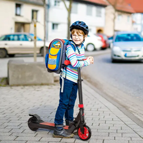 Buy Folding Electric Scooter with Brake, for Ages 6+ Years, 8km/h Maximum Speed, Red, 2 image