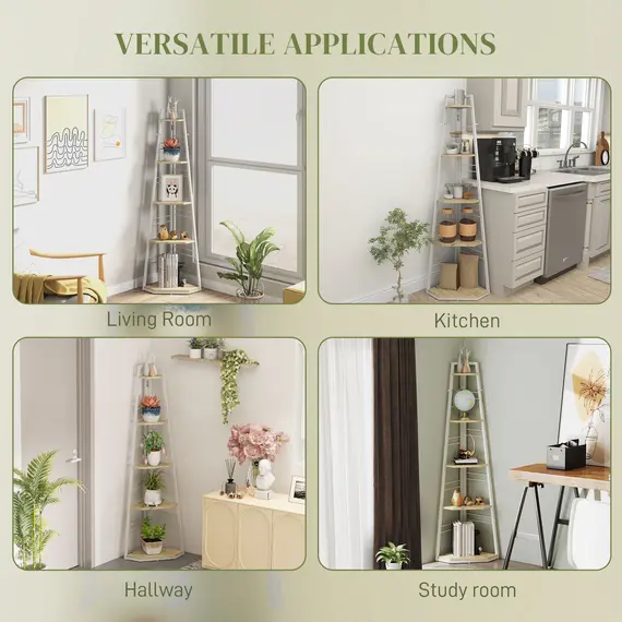 Buy Five-Tier Corner Shelf - White/Wood-Effect, 6 image