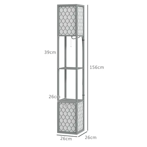 Buy Floor Lamp with Shelves, Dual Light, Modern Tall Standing Lamps, with Pull Chain Switch (Bulb not Included), Light Grey, 3 image