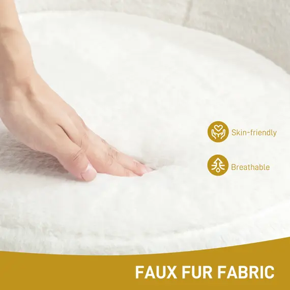 Buy Faux Fur Accent Chair with Golden Metal Legs, Upholstered Comfy Tub Chair with Non-Slip Footpads, Seat Cushion for Bedroom, Living Room and Office, White, 4 image