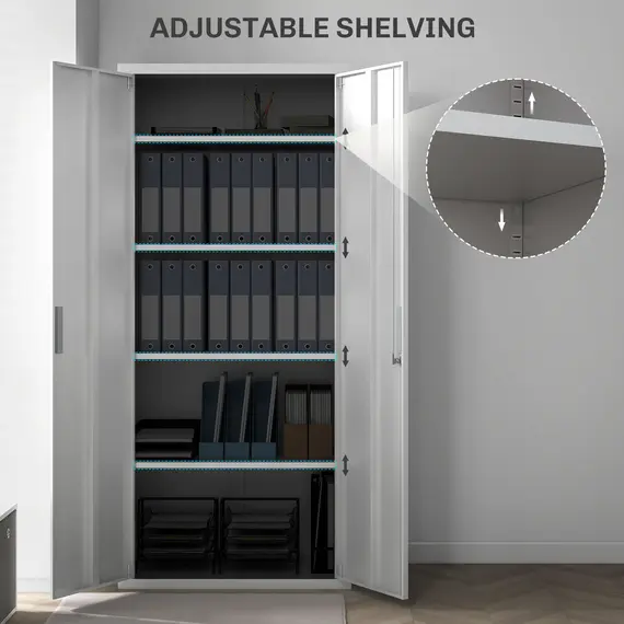 Buy Five Shelf Lockable Steel Office Cabinet - White, 4 image