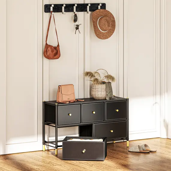 Buy Faux Leather Front Chest of Drawers - Black, 7 image