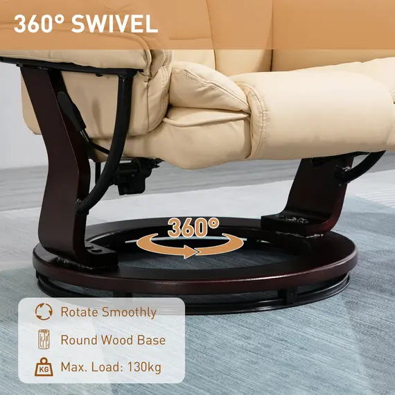 Buy Faux Leather 135° Reclining Chair and Footstool - Beige, 5 image