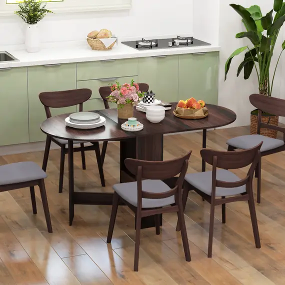 Buy Folding Dining Table, Drop Leaf Table for Small Spaces, Oval Tabletop for Dining Room, Chocolate Wood Effect, 2 image