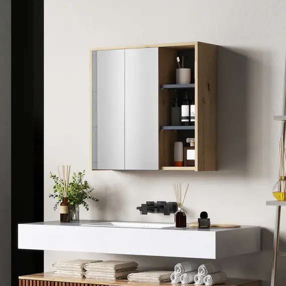 Buy Five-Shelf Mirrored Bathroom Cabinet - Wood-Effect, 2 image