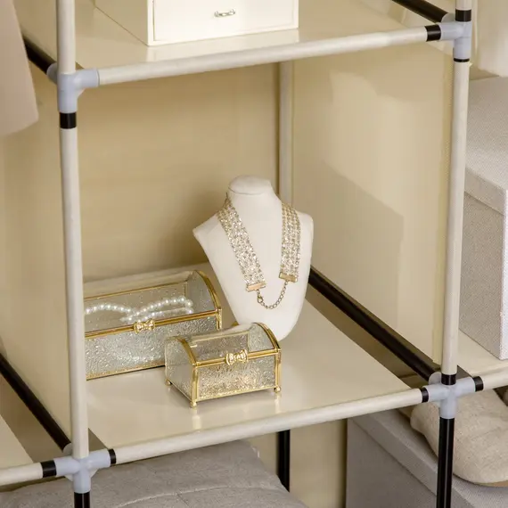 Buy Fabric Wardrobe, with Rails and Shelves - Beige, 8 image