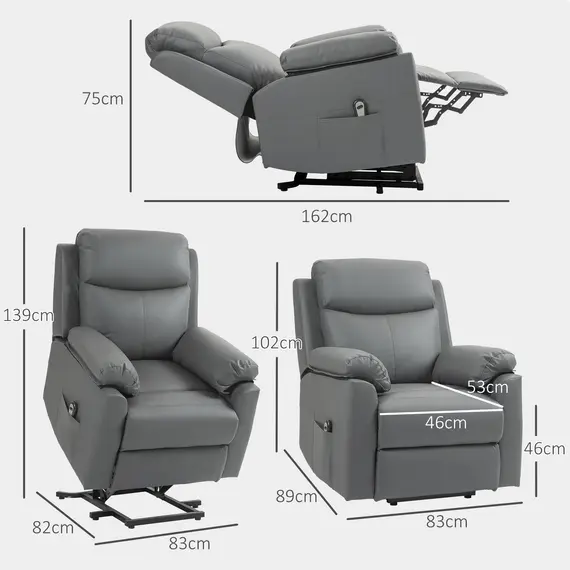 Buy Faux Leather 70° Electric Riser Recliner Chair, Charcoal Grey, 3 image