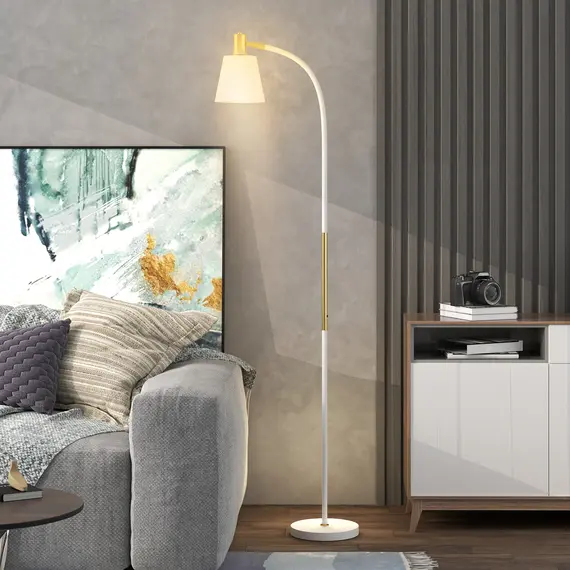 Buy Floor Lamp for Living Room, Spotlight Reading Standing Lamp with Adjustable Height, Rocker on/off Switch, Indoor Task Lighting for Bedroom, Office,  White (Bulb not Included), 7 image