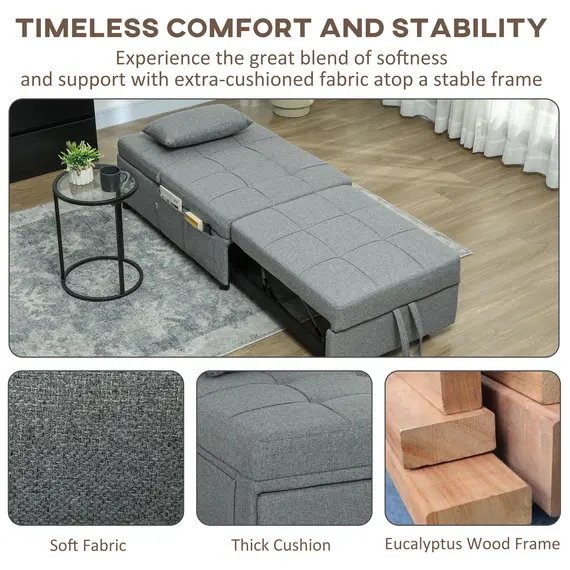 Buy Four-In-One Single Sleeper Chair - Dark Grey, 7 image