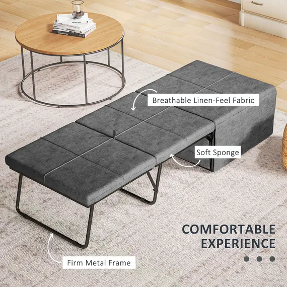 Buy Folding Bed with Linen Sponge Mattress and Dust Cover, Foldable Guest Bed Compact Single Bed with Metal Frame, 69 x 181.5 cm, Grey, 4 image