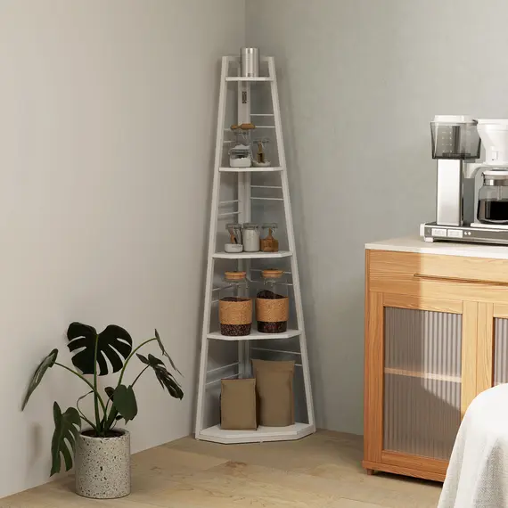 Buy Five-Tier Corner Shelf - White, 9 image