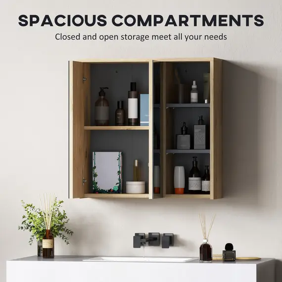 Buy Five-Shelf Mirrored Bathroom Cabinet - Wood-Effect, 4 image