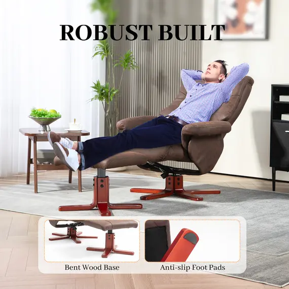 Buy Faux Microfibre Leather Manual Recliner and Footstool Set - Dark Brown, 7 image
