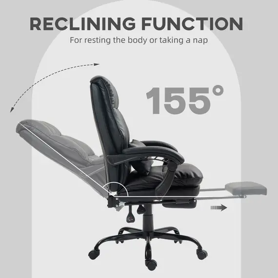 Buy Faux Leather Reclining Office Chair, with Footrest - Black, 4 image