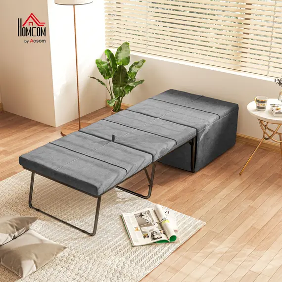 Buy Folding Bed with Linen Sponge Mattress and Dust Cover, Foldable Guest Bed Compact Single Bed with Metal Frame, 69 x 181.5 cm, Grey, 2 image