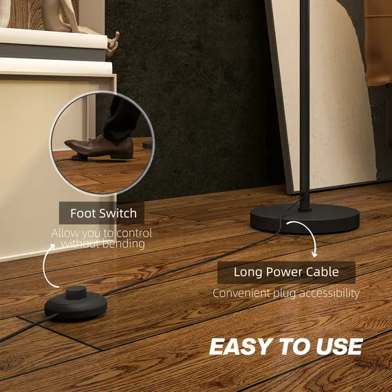 Buy Floor Lamp for Living Room, Modern Standing Lamp with Double Layer Shade & Foot Switch, Minimalist Tall Pole Lampshade for Bedroom, Office, Black, 5 image