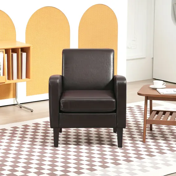 Buy Faux Leather Simple Armchair - Brown, 8 image