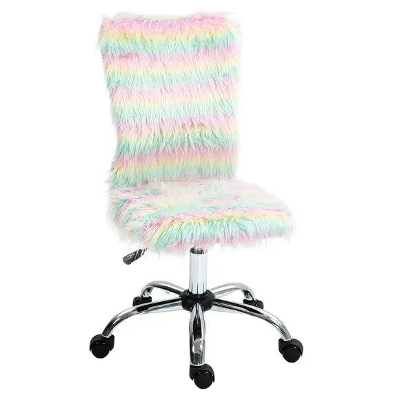 Buy Fluffy Desk Chair, Armless Students Chair, Makeup Vanity Chair with Adjustable Height, Rolling Wheels for Home Study Bedroom, Unicorn Tone