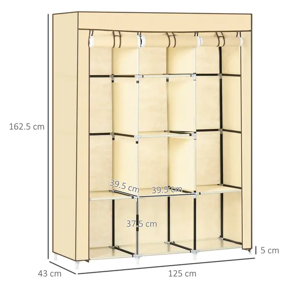 Buy Fabric Wardrobe, with Rails and Shelves - Beige, 3 image