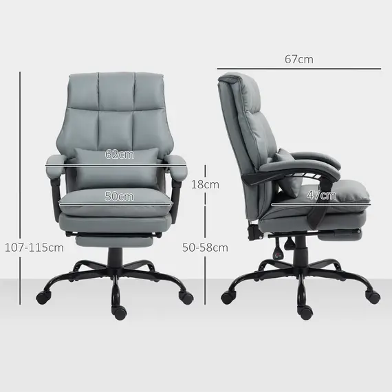 Buy Faux Leather Reclining Office Chair, with Footrest - Grey, 3 image