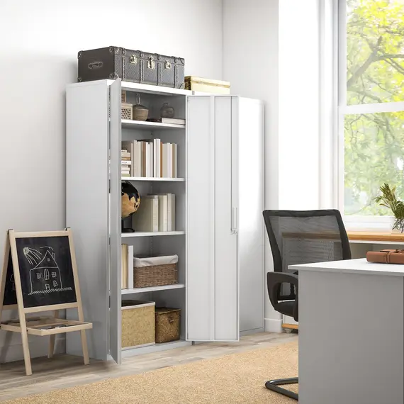 Buy Five Shelf Lockable Steel Office Cabinet - White, 2 image